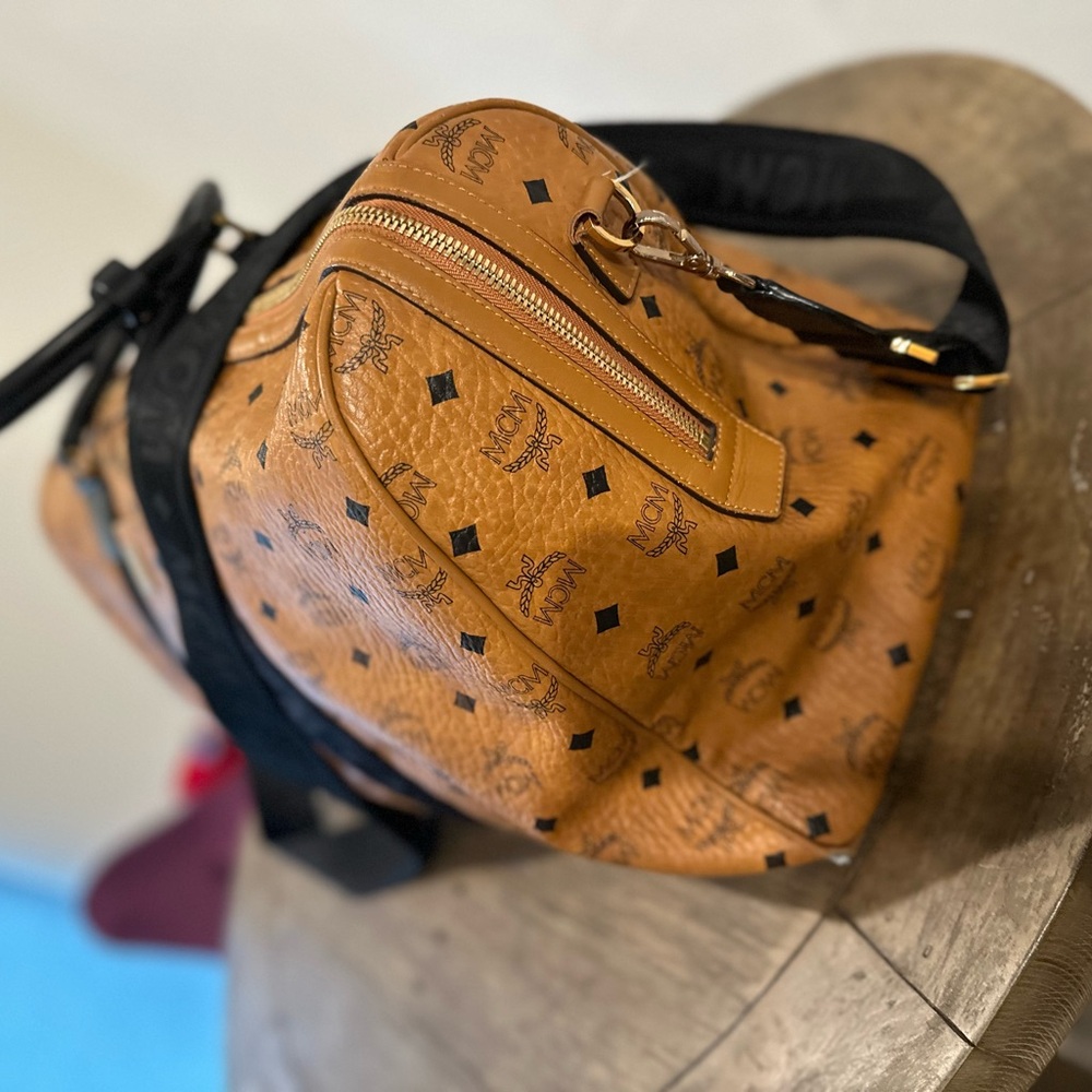MCM Tan and Black Duffel Bag with Monogram Design - Picture 3 of 14